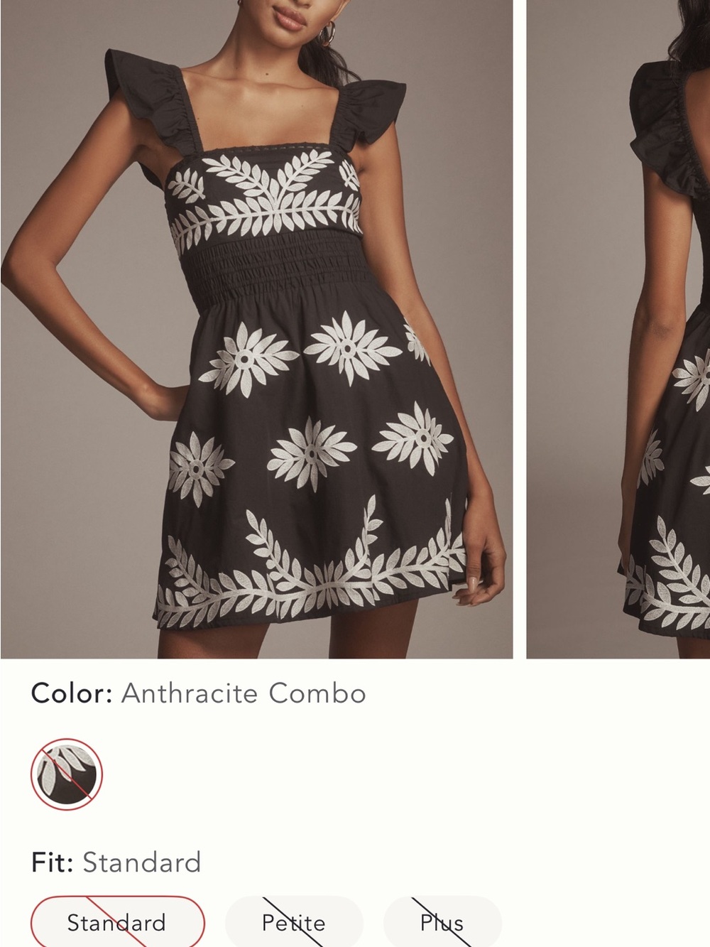 Anthropologie Black Mini Dress with White Floral Embroidery
